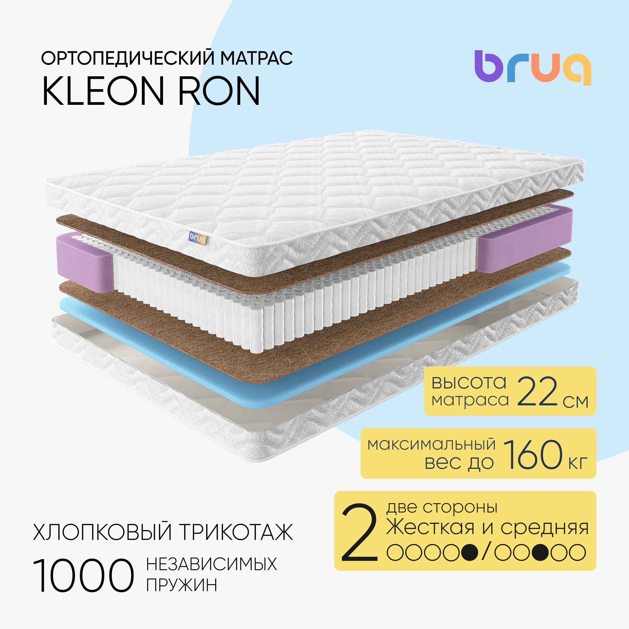 Ортопедический матрас Bruq Kleon Ron, двуспальный, 200х200