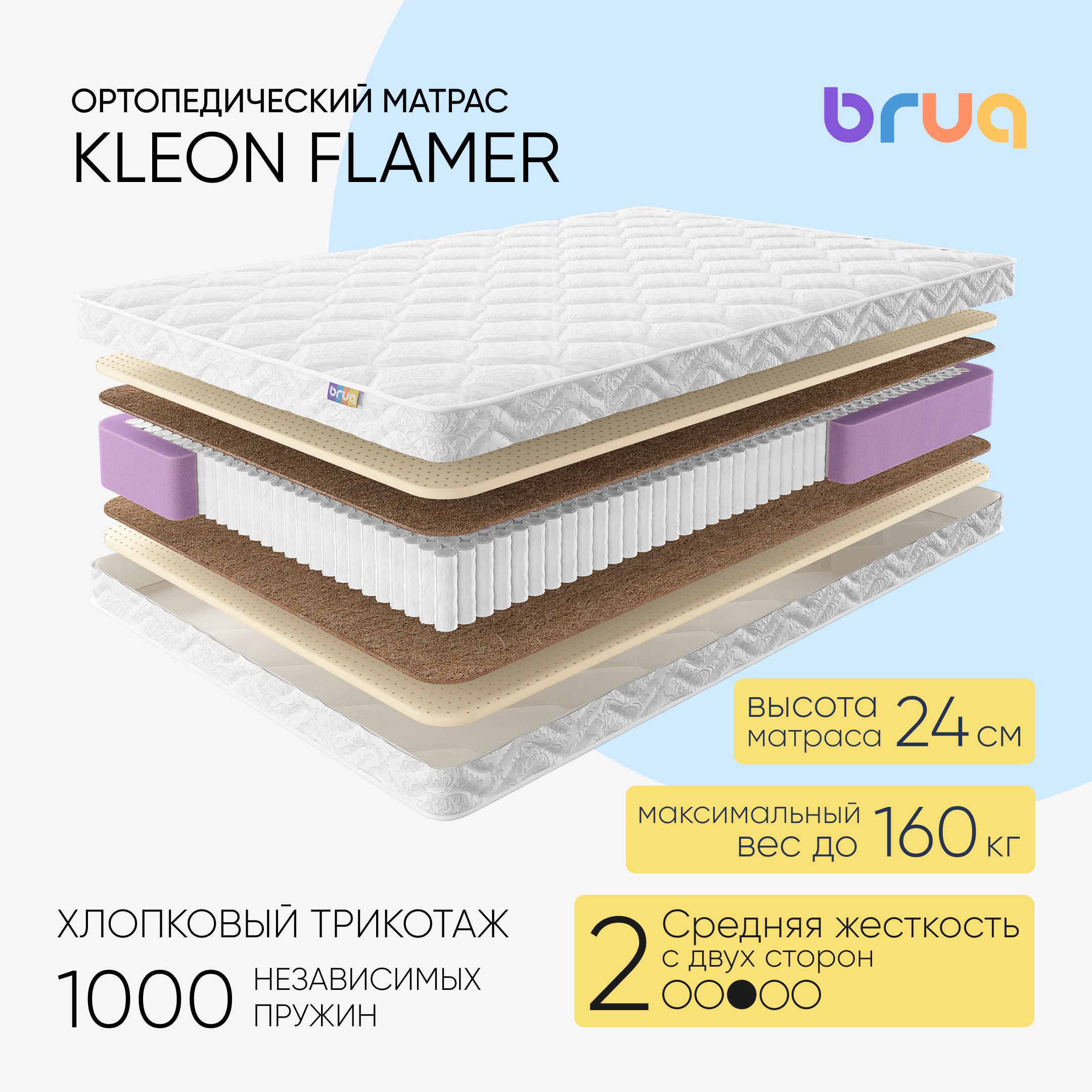 Ортопедический матрас Bruq Kleon Flamer, двуспальный, 180х200