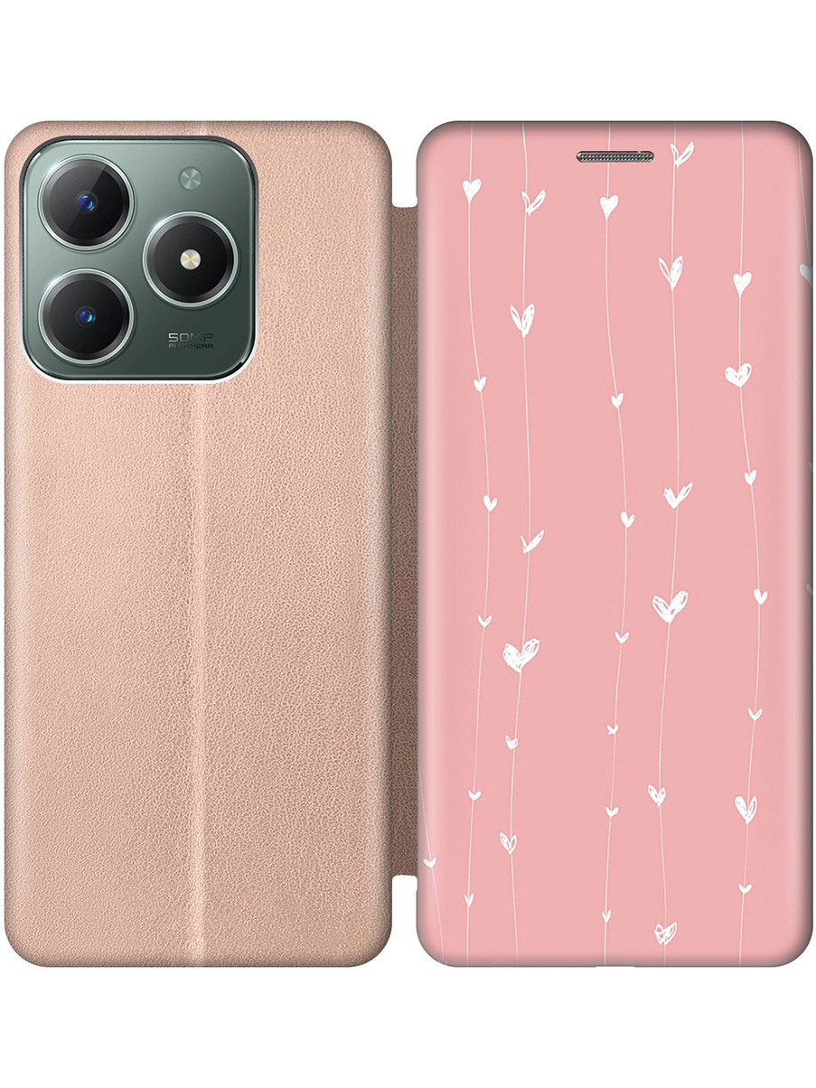 

Чехол-книжка на Realme C61 / C63 с принтом "Сердечки на розовом фоне" золотой, Золотистый;белый;розовый, 785979691