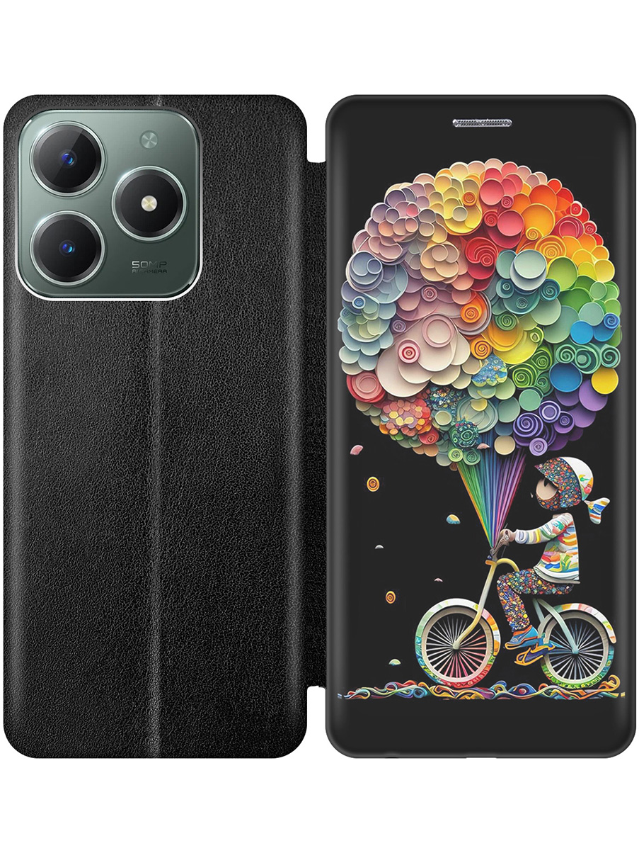 

Чехол-книжка на Realme C61 / C63 с принтом "Велосипедист и шарики" черный, Черный;белый;красный, 785979622
