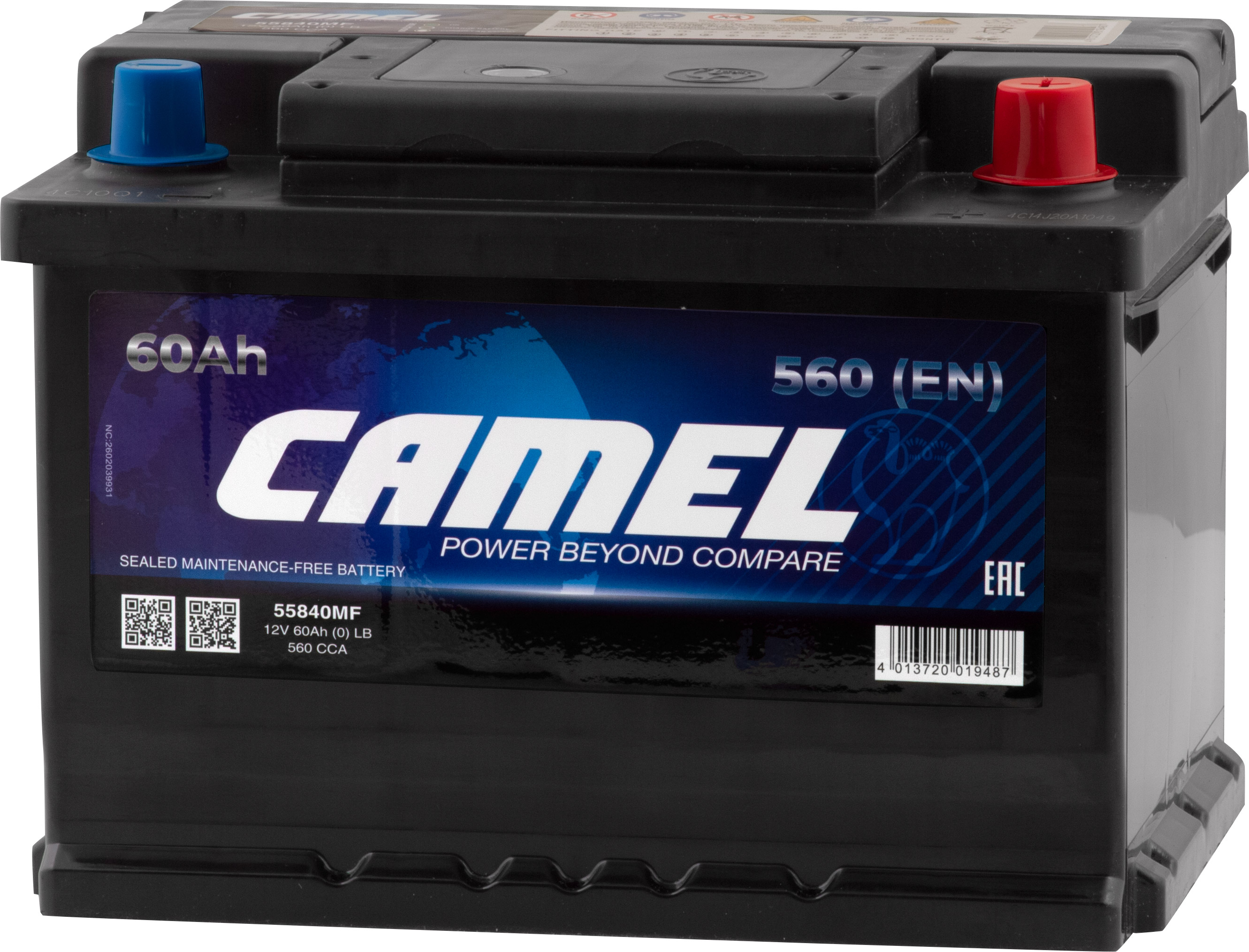 

Аккумулятор для автомобиля CAMEL 60 Ач 560 А обратная полярность, низкий