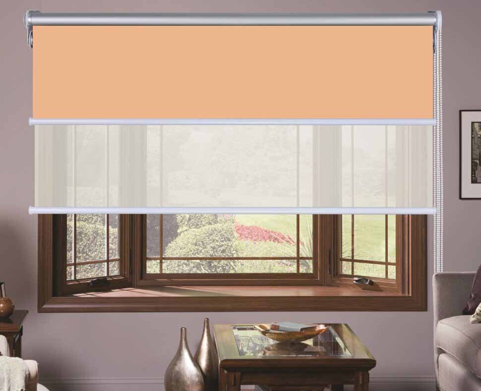 фото Двойные рулонные шторы натали блэкаут абрикос + вуаль белая 210 см х 180 см мастер плюс