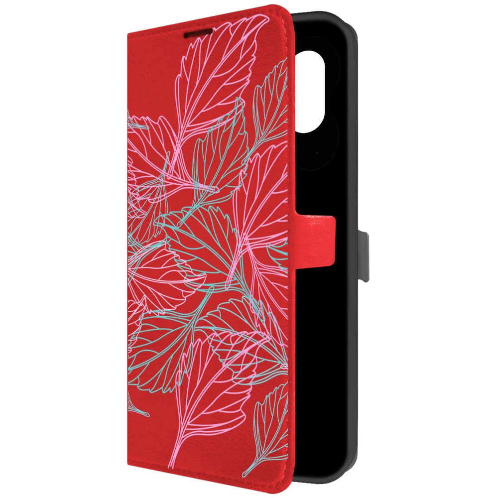 

Чехол-книжка Krutoff Eco Book для Samsung Galaxy M04 (M045) Листья паттерн (красный)
