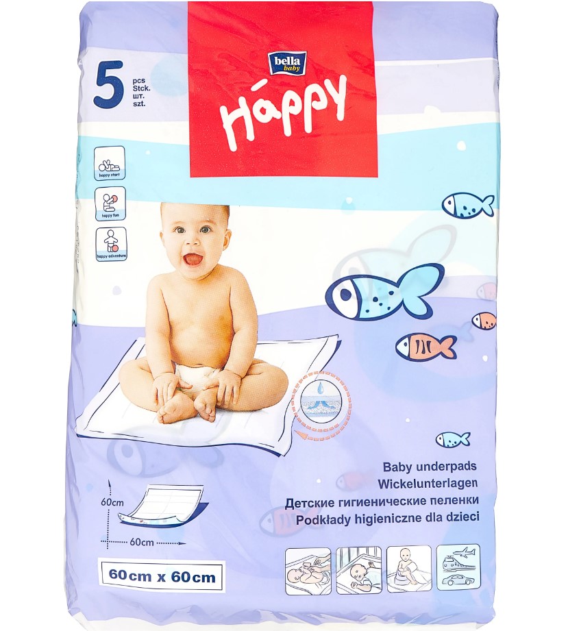 

Пеленки одноразовые Bella Baby Happy детские 60 х 60 см 5 шт