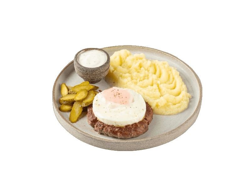 

Бифштекс говяжий с яйцом и картофельным пюре ВкусВилл 380 г