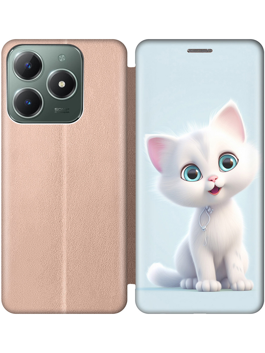 

Чехол-книжка на Realme C61 / C63 с принтом "Глазастый котик" золотой, Золотистый;голубой;белый, 785979611