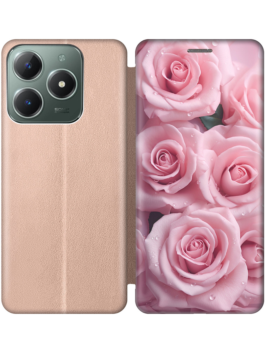 

Чехол-книжка на Realme C61 / C63 с принтом "Букет роз" золотой, Золотистый;розовый, 785979622