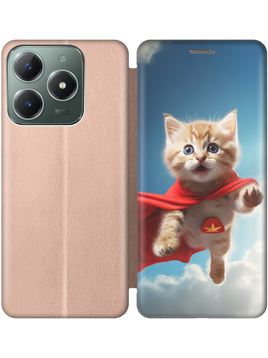 

Чехол-книжка на Realme C61 / C63 с принтом "Летящий котенок" золотой, Золотистый;белый;голубой;бежевый, 785979611