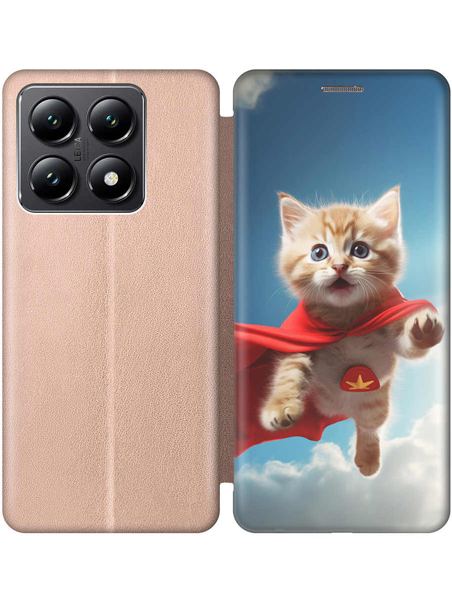

Чехол-книжка на Xiaomi 14T с принтом "Летящий котенок" золотой, Золотистый;белый;голубой;бежевый, 785978411