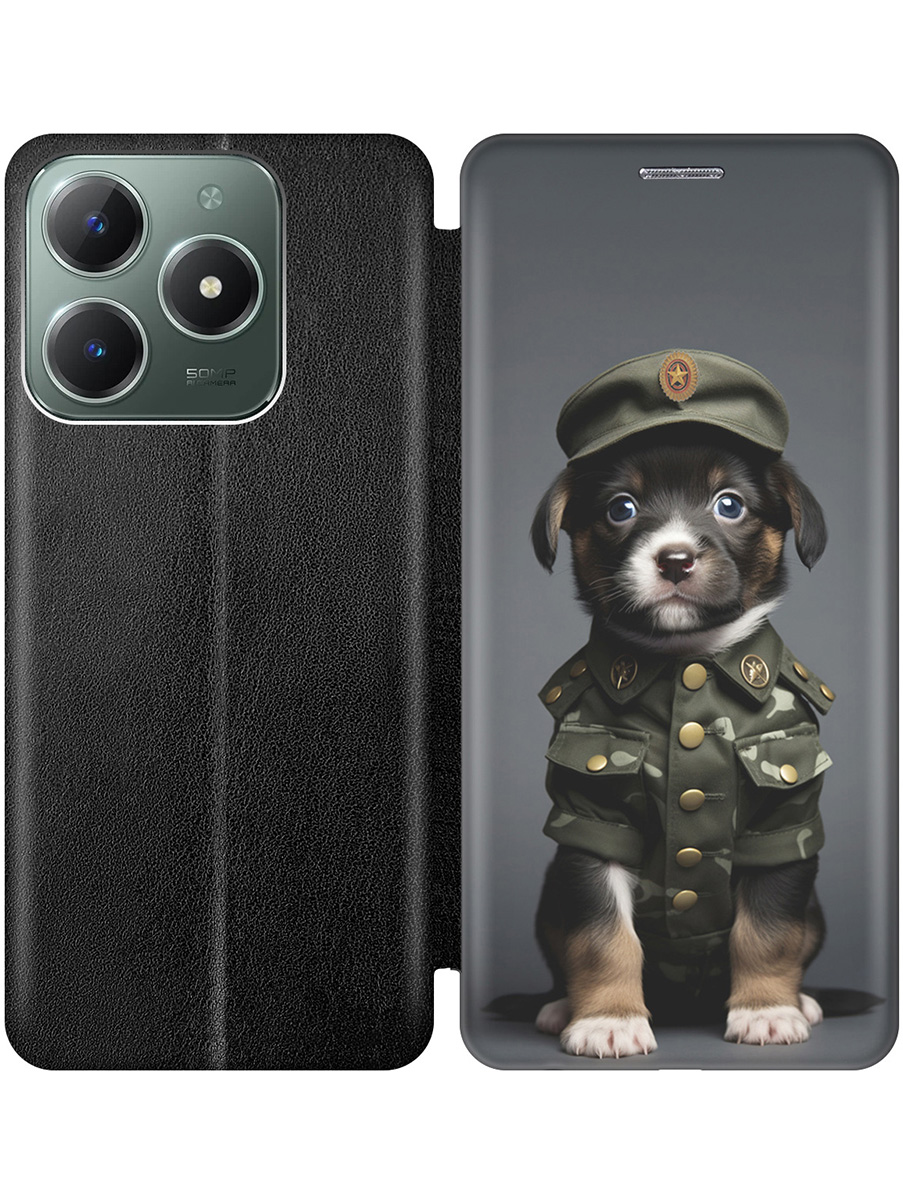 

Чехол-книжка на Realme C61 / C63 с принтом "Щенок-военный" черный, Черный;зеленый, 785979611