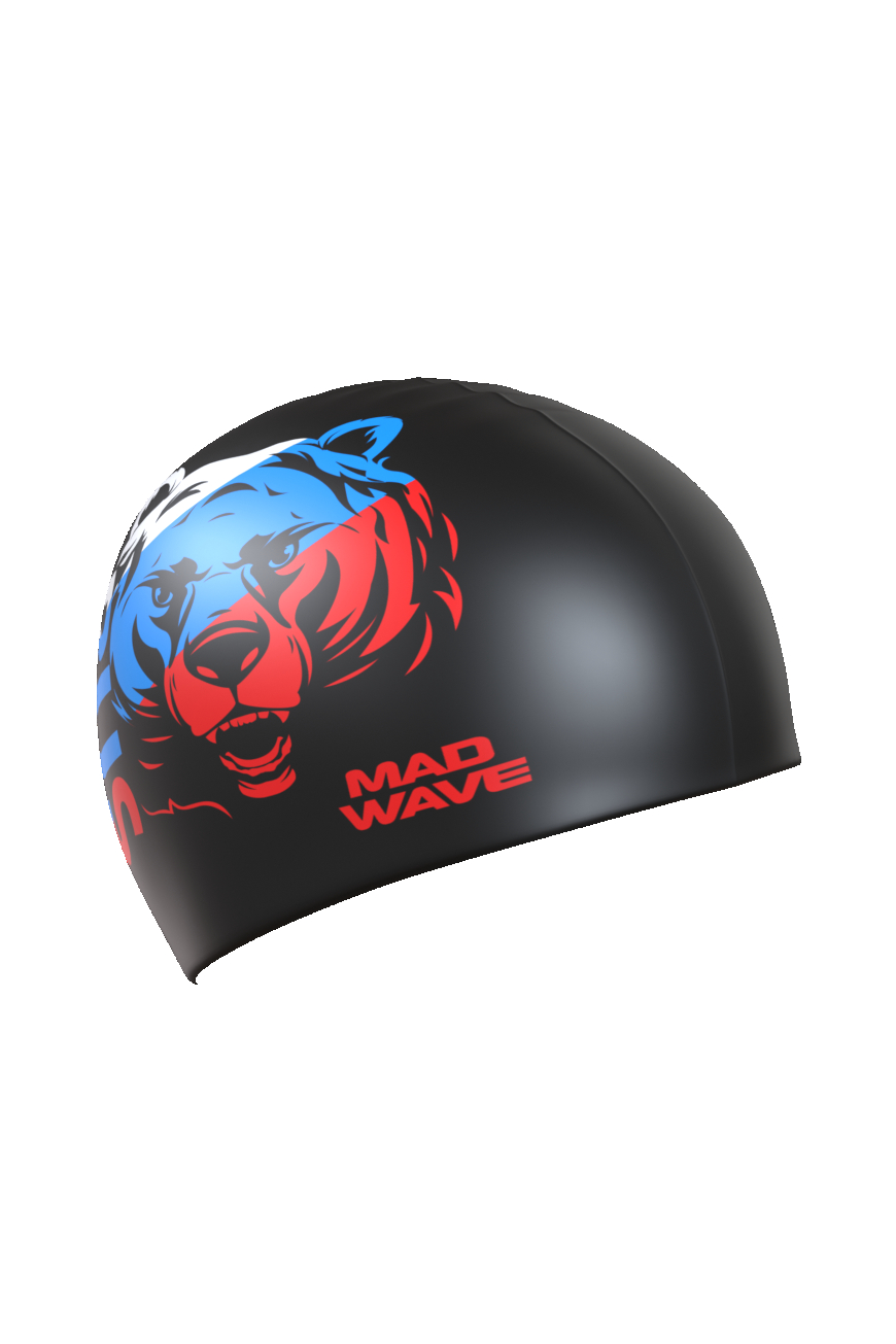 фото Шапочка для плавания mad wave rus bear black