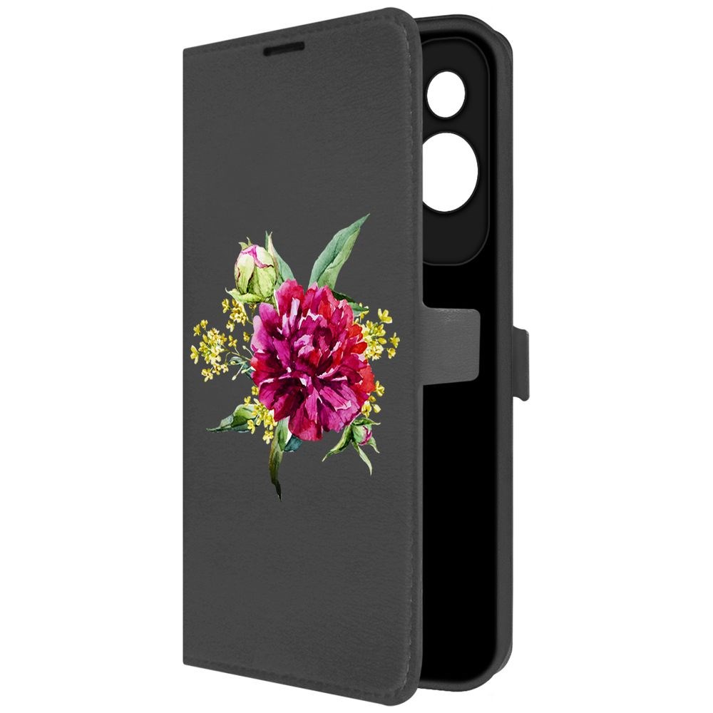 

Чехол-книжка Krutoff Eco Book для Honor X50i Цветочная акварель (черный)