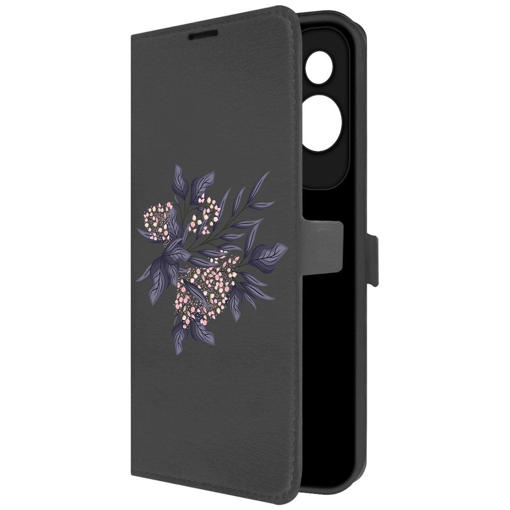 

Чехол-книжка Krutoff Eco Book для Honor 90 Lite Розовые бутоны (черный)