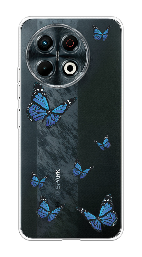 Чехол на Tecno Spark 30 Pro "Blue butterflies" 309850-1 синий,  черный