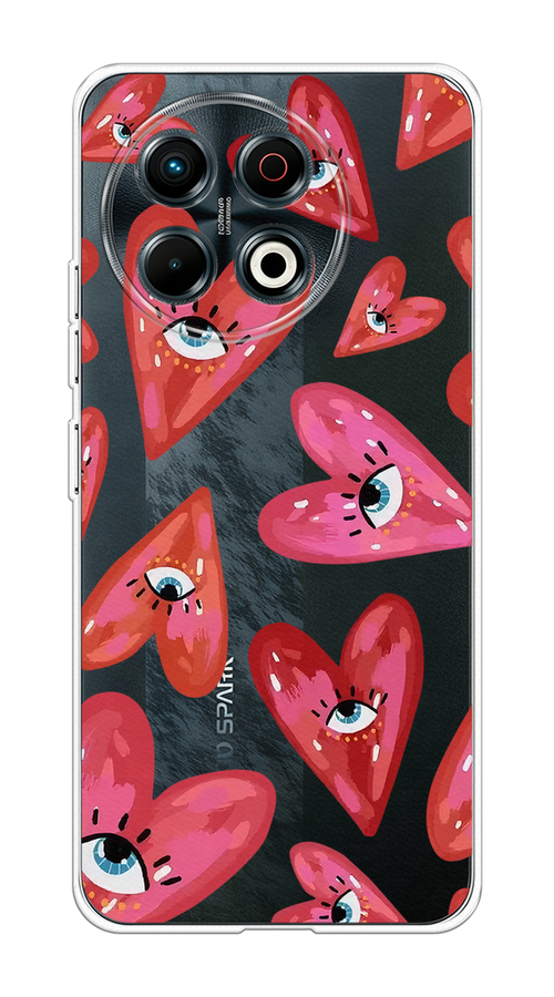 

Чехол на Tecno Spark 30 Pro "Сердечки с глазами", Коричневый;красный;розовый, 309850-1