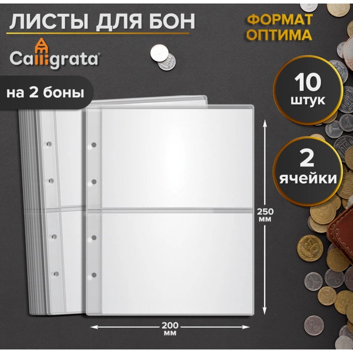 

Набор листов для бон, формат "Оптима", 10 листов 200 х 250 мм, на 2 боны, Прозрачный