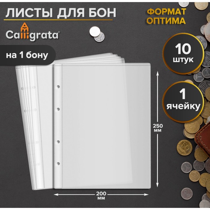 

Набор листов для бон, формат "Оптима", 10 листов 200 х 250 мм, на 1 бону, Прозрачный