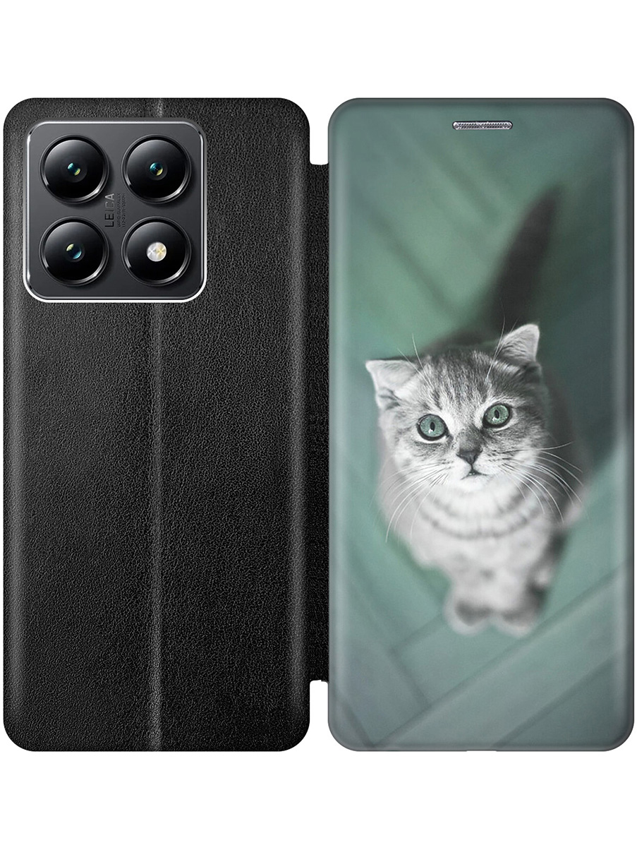 

Чехол-книжка на Xiaomi 14T с принтом "Котик на зеленом полу" черный, Черный;зеленый;серый, 785978411