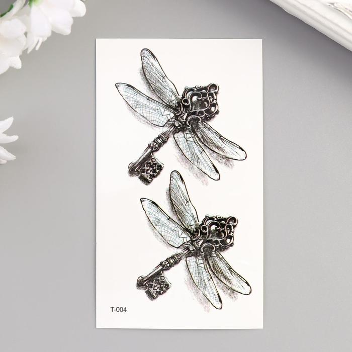 

Татуировка на тело чёрная "Стрекоза-ключ" 10,5х6 см, Черный