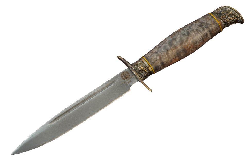 Нож НКВД-4, сталь Bohler К340,  стабил. Карел. береза, литье мельхиор