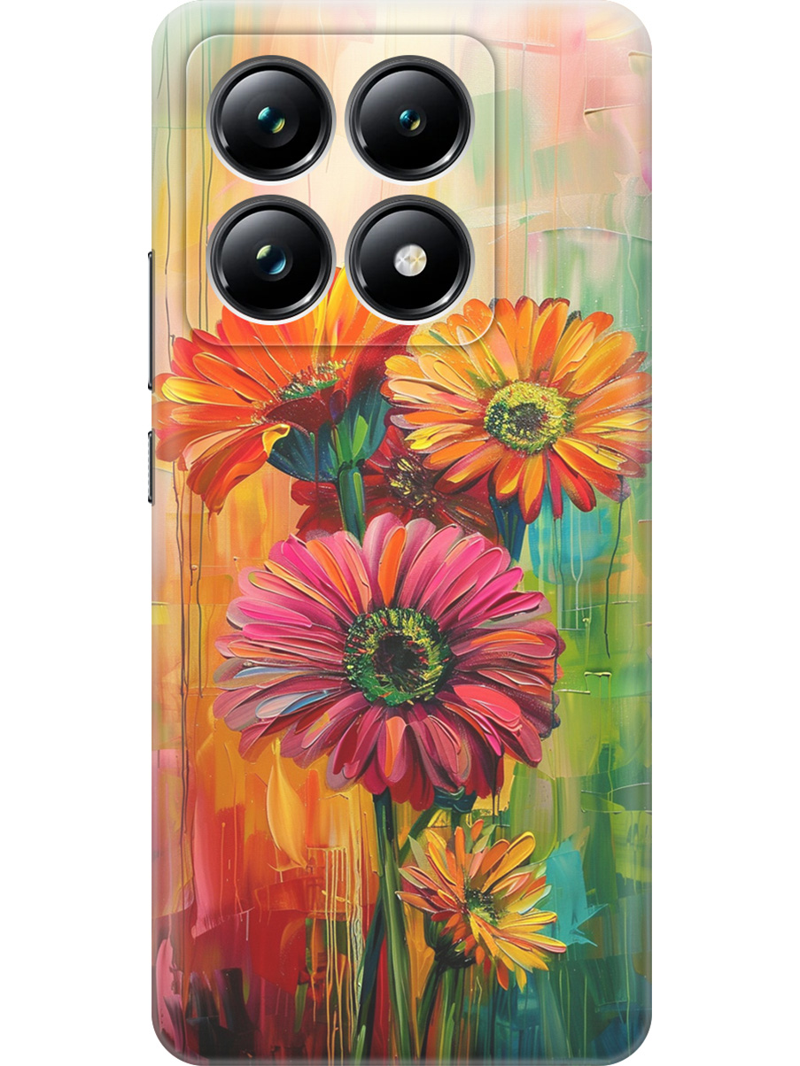

Силиконовый чехол на Xiaomi 14T Pro с принтом "Герберы гуашью", Прозрачный;зеленый;красный, 785979022