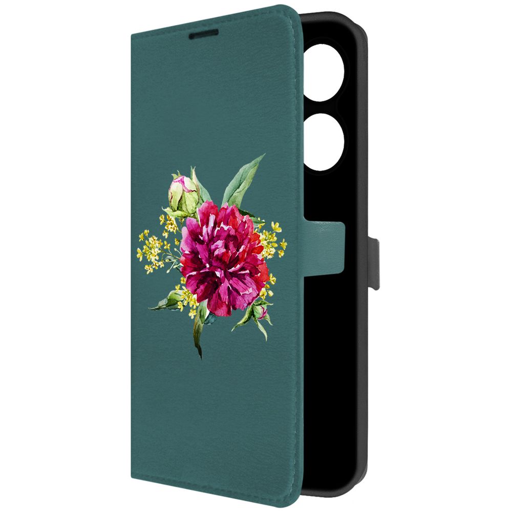 Чехол-книжка Krutoff Eco Book для Honor X7a Plus Цветочная акварель (зелёный опал)
