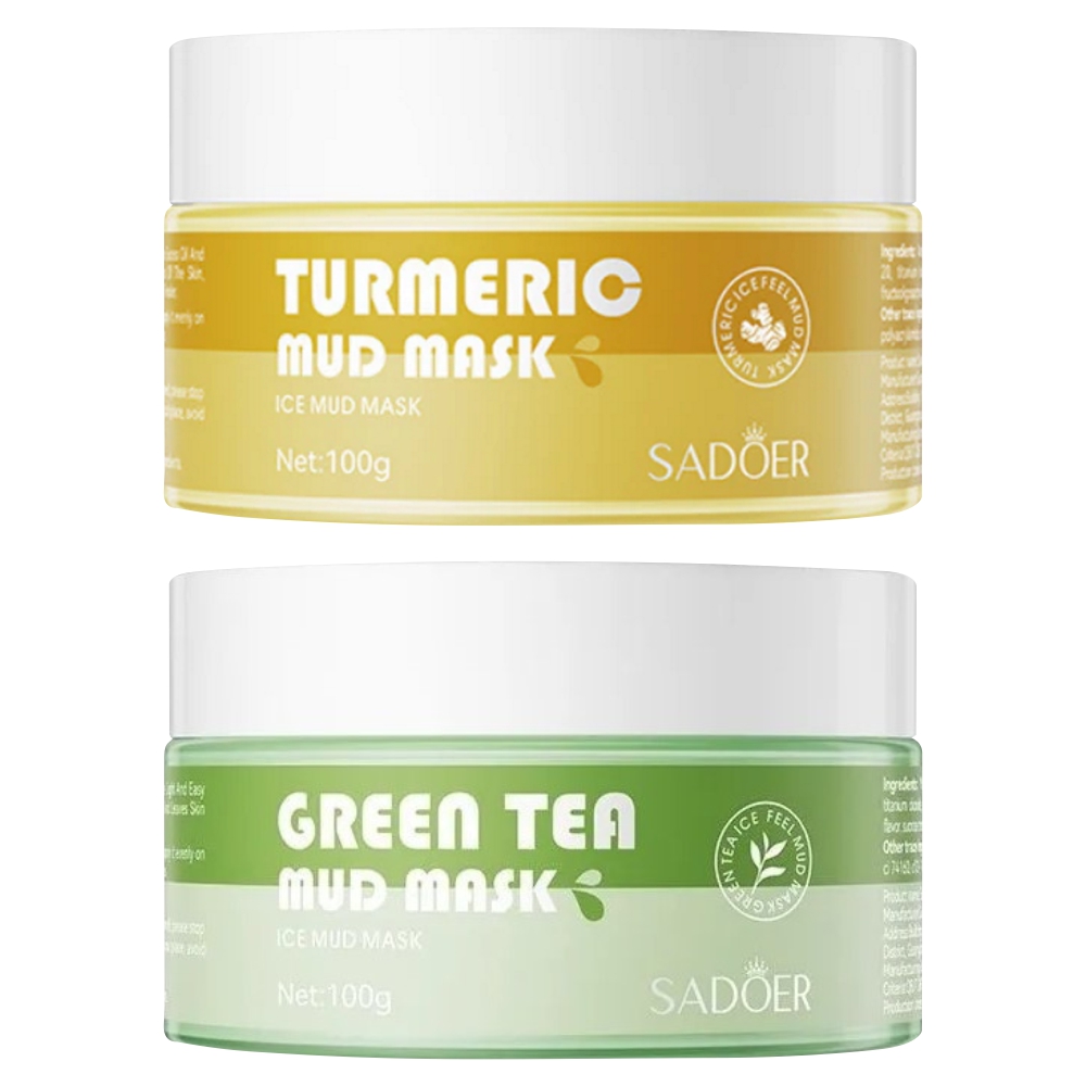 Набор Глиняных масок для лица Sadoer с куркумой и с зеленым чаем 100 гр 2шт