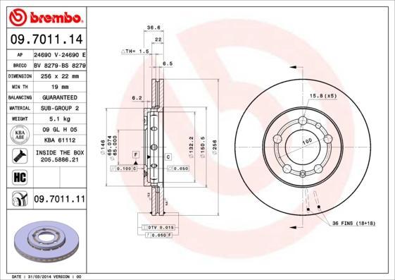 

Тормозной диск brembo 09701111