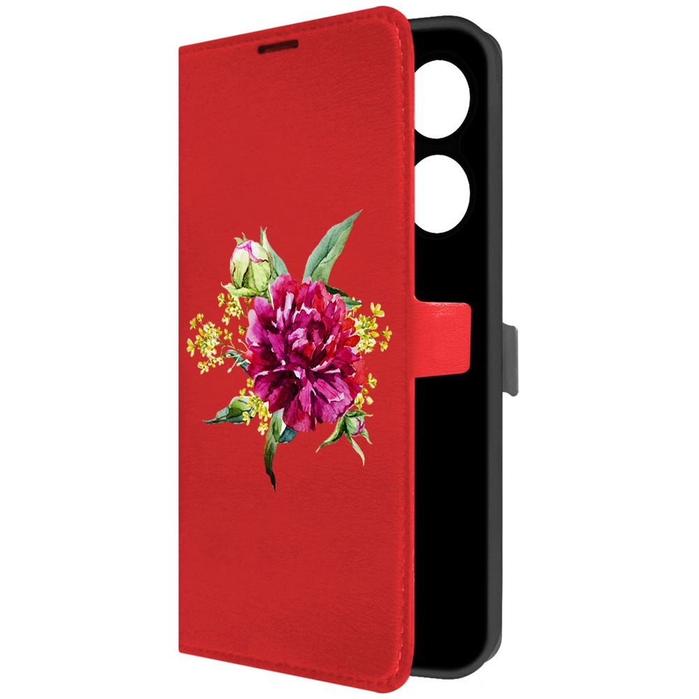 

Чехол-книжка Krutoff Eco Book для Honor X7a Plus Цветочная акварель (красный)