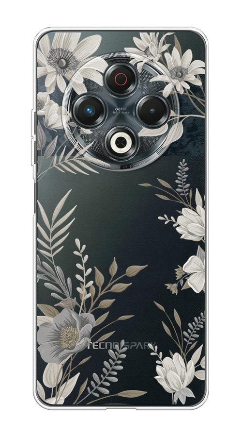 

Чехол на Tecno Spark 30 "Цветы сепия", Серый;прозрачный;зеленый;белый, 309150-1