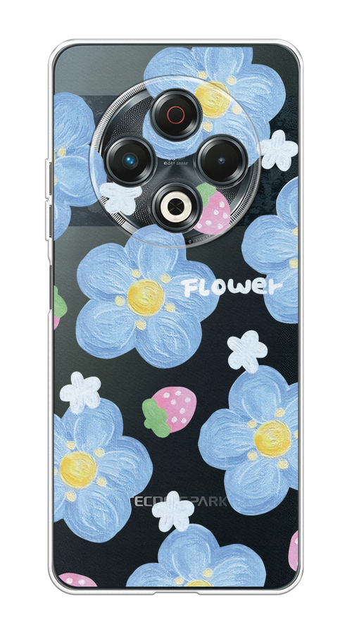 

Чехол на Tecno Spark 30 "Цветы и клубники", Прозрачный;голубой;белый, 309150-1