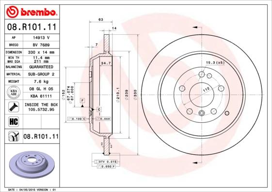 

Тормозной диск brembo 08R10111