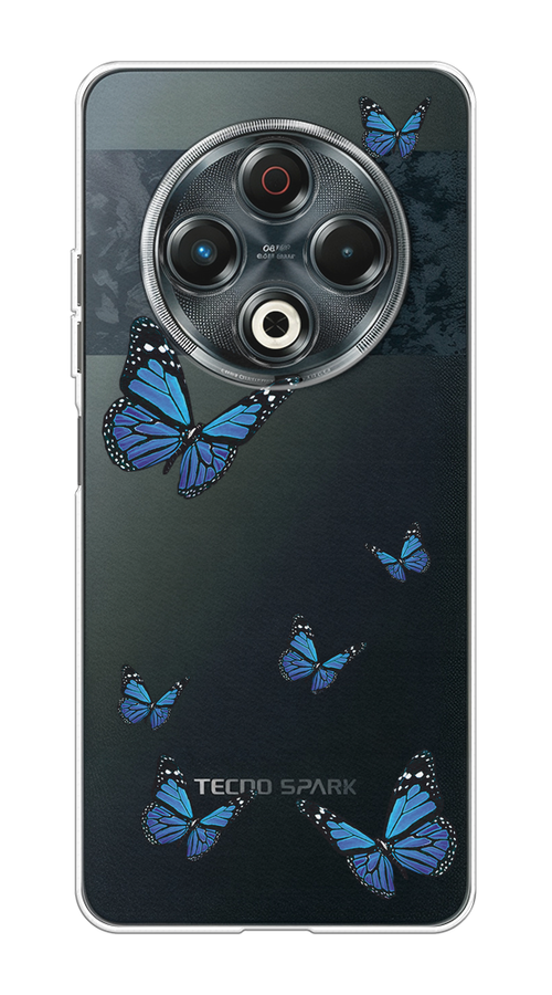 

Чехол на Tecno Spark 30 "Blue butterflies", Синий;черный, 309150-1