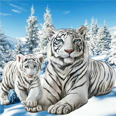 фото Алмазная мозаика стразами ripoma белые тигры 00115583 20х20 см