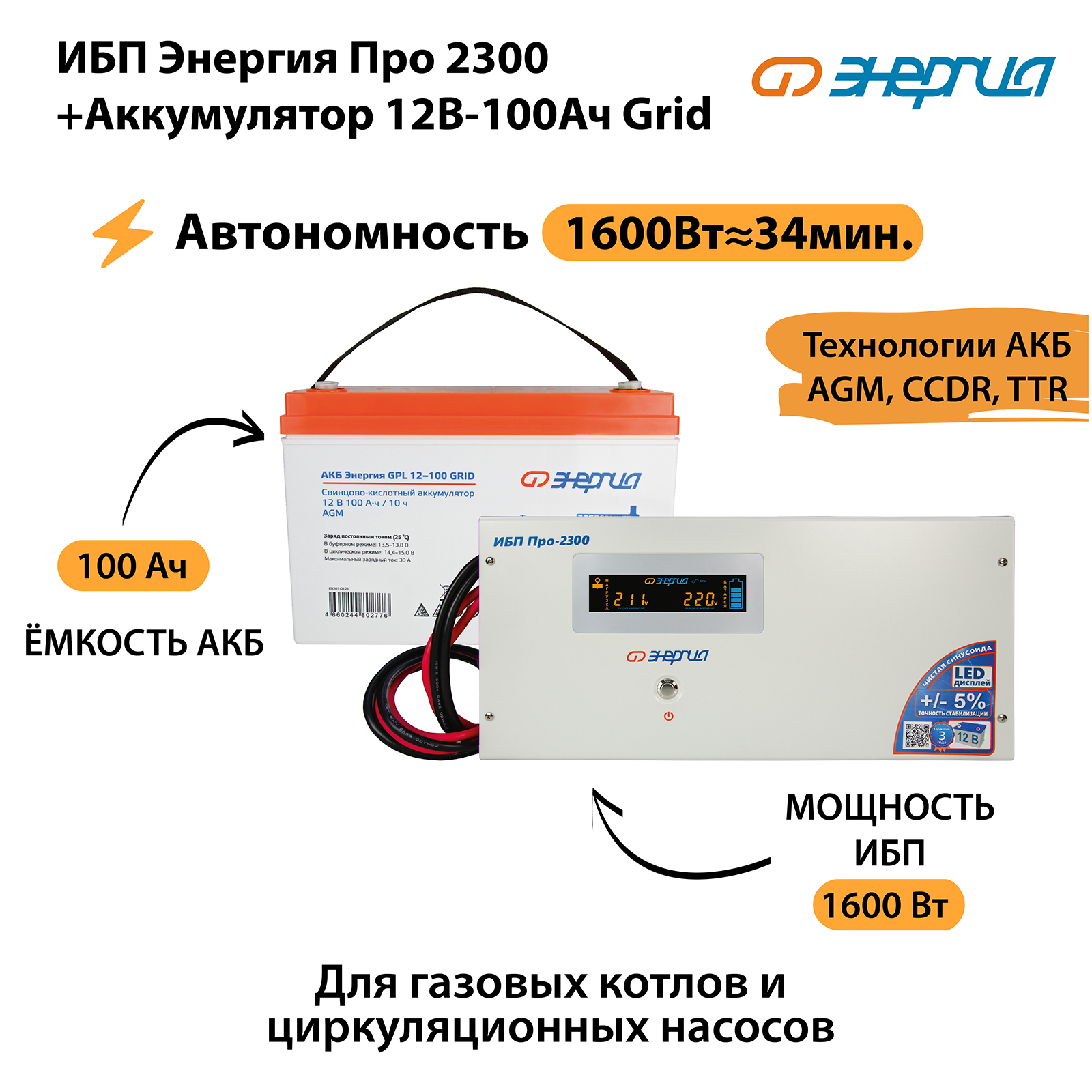 Источник бесперебойного питания Энергия Про 2300 + Аккумулятор (N0201-0031-12)