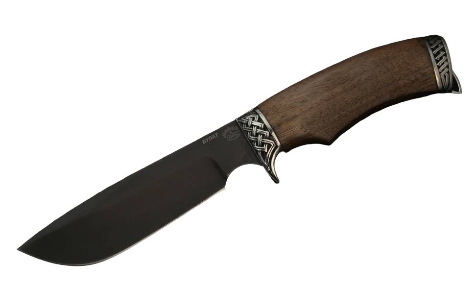 Товарищество Завьялова нож Охотник Н-90, клинок булат, рукоять мельхиор, орех