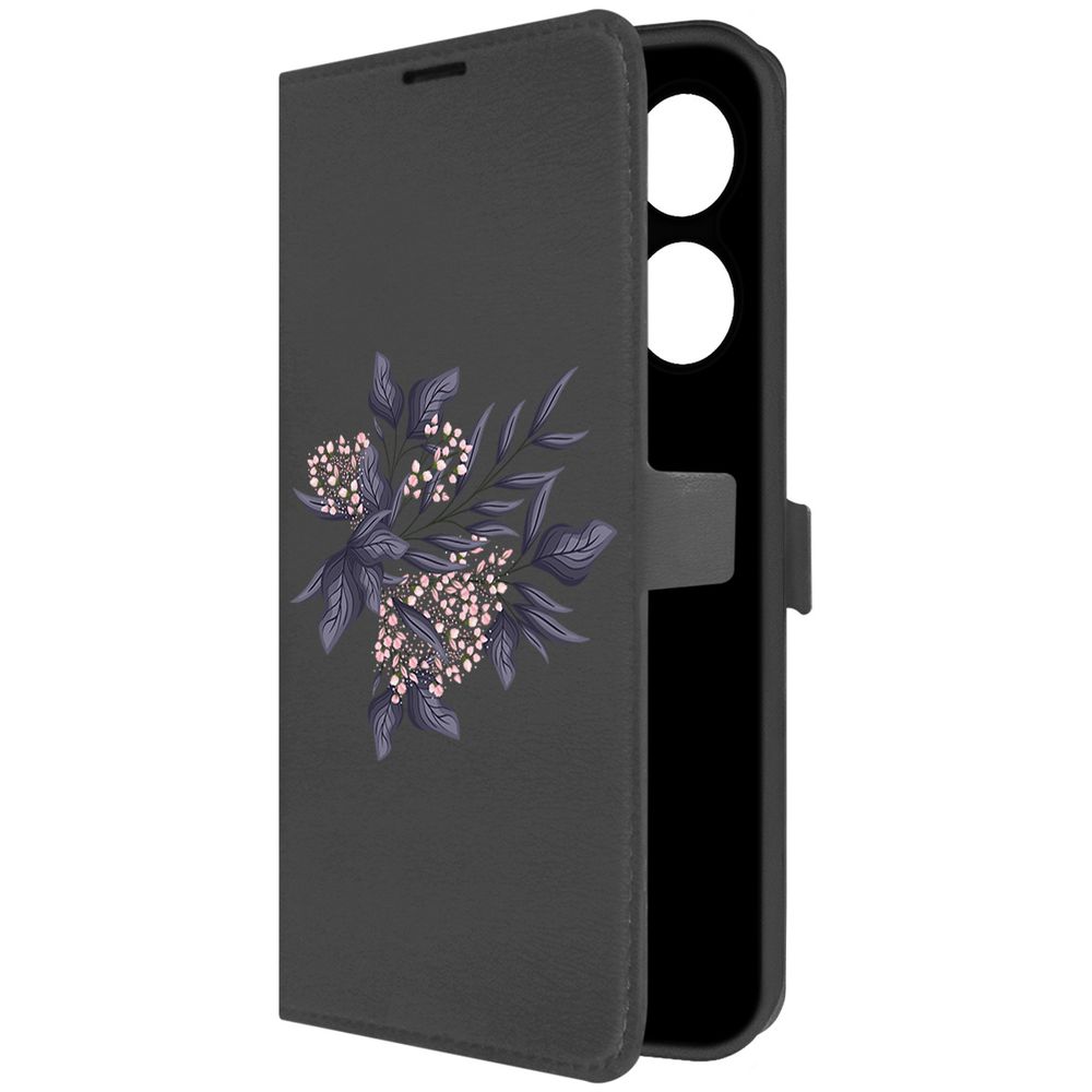 

Чехол-книжка Krutoff Eco Book для Honor X7a Plus Розовые бутоны (черный)