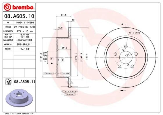 

Тормозной диск brembo 08A60511