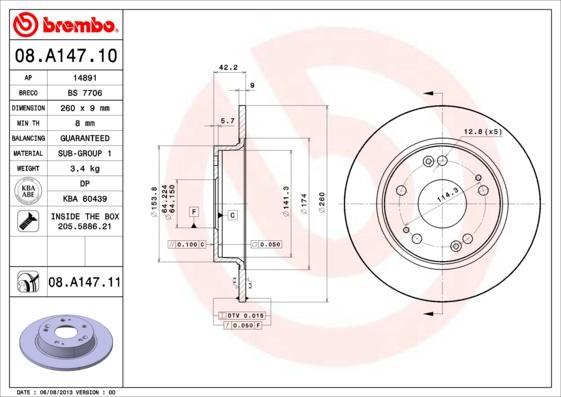 

Тормозной диск brembo 08A14710