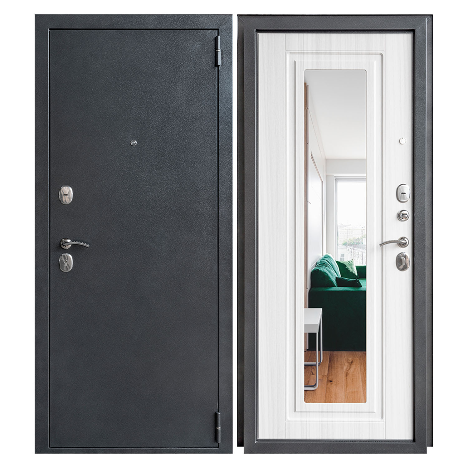 

Дверь металлическая Дверной Континент ДК70 зеркало бел.сандал 96х205 см левая, ДК 70 зеркало 960х2050 левая