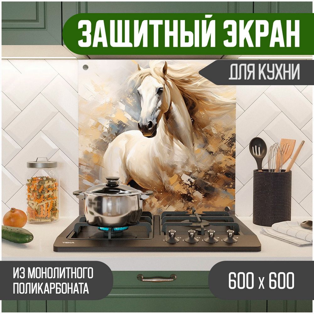 

Защитный экран для кухни Teslaplast Лошадь 600-042, Бежевый, ЗЭ-Животные-600-042