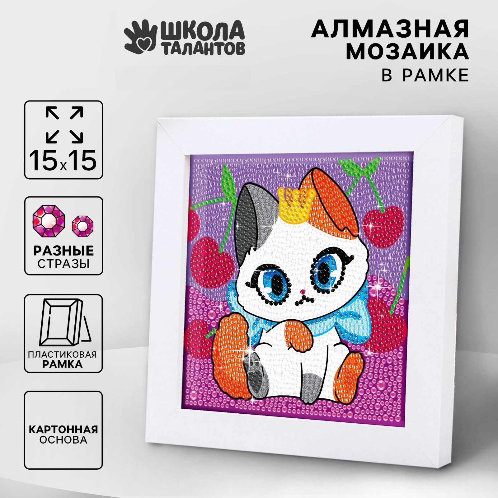 

Алмазная мозаика Школа талантов Кошечка на раме 15 х 15 см, Кошечка