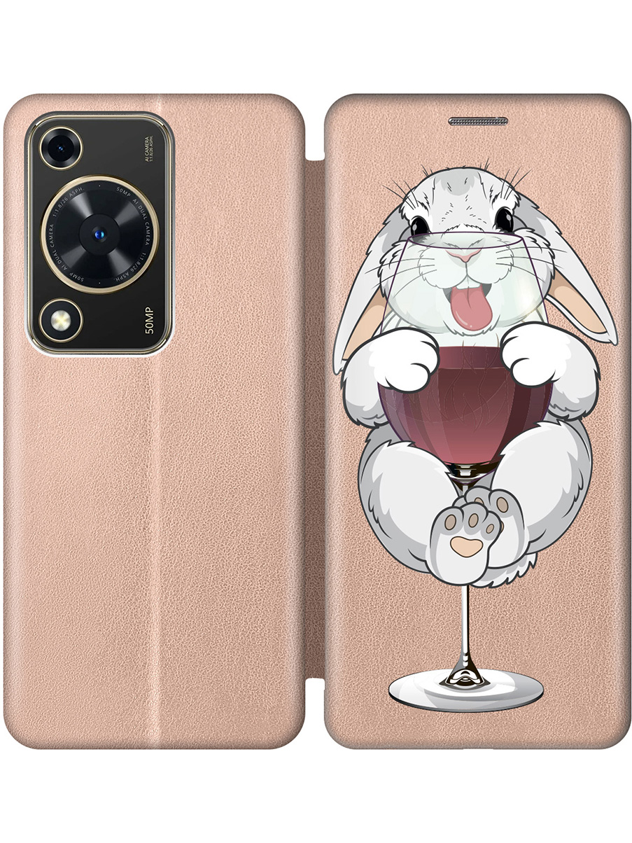 

Чехол-книжка на Huawei nova Y72 с принтом "Кролик и бокал" золотой, Золотистый;белый;бордовый, 785977875
