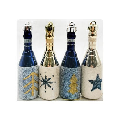 

Подвесное украшение Шампанское пластик 10 см 4 шт, Золотистый;синий