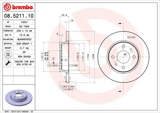 

Тормозной диск brembo 08521110
