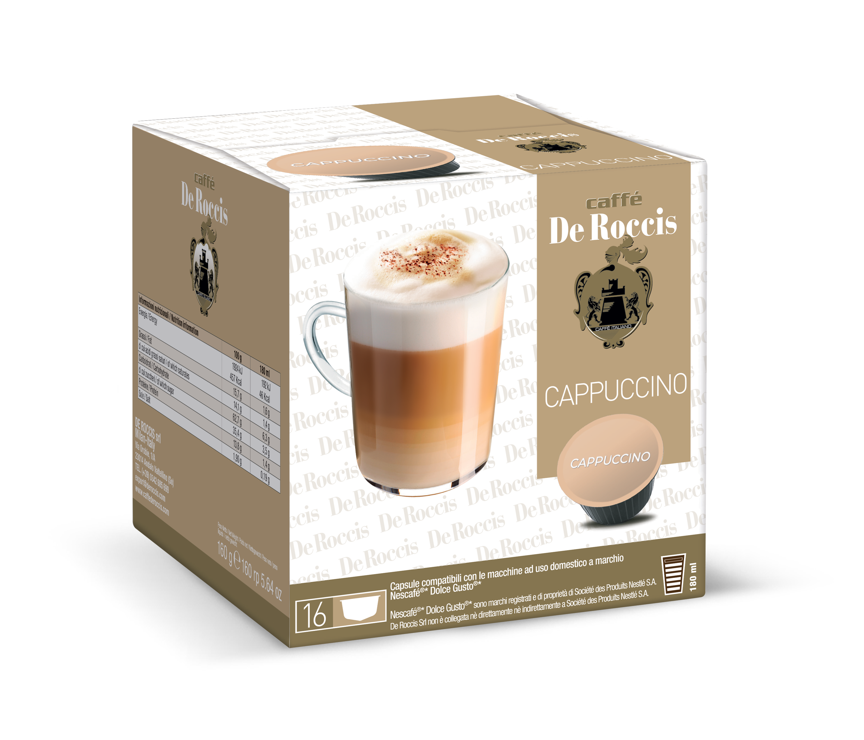 Кофе в капсулах De Roccis Cappuccino для кофемашин Dolce Gusto, 16 шт.