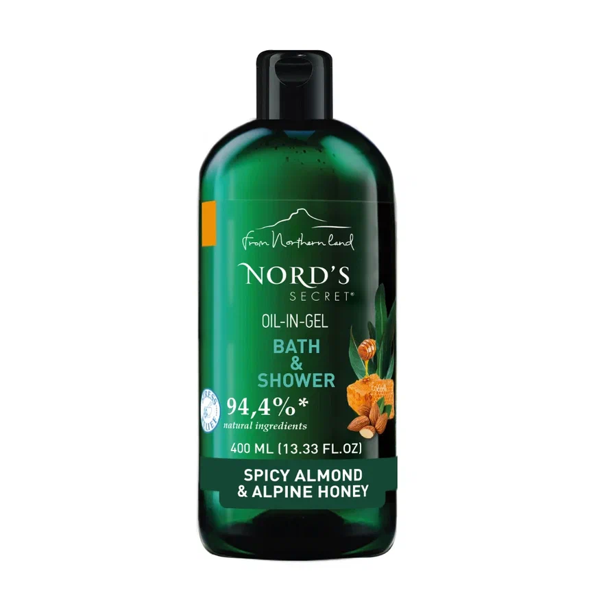 Гель-масло для душа Nord’s Secret смягчающее, масло пряного миндаля, альпийский мед 400 мл oleos косметическое масло миндальное 30