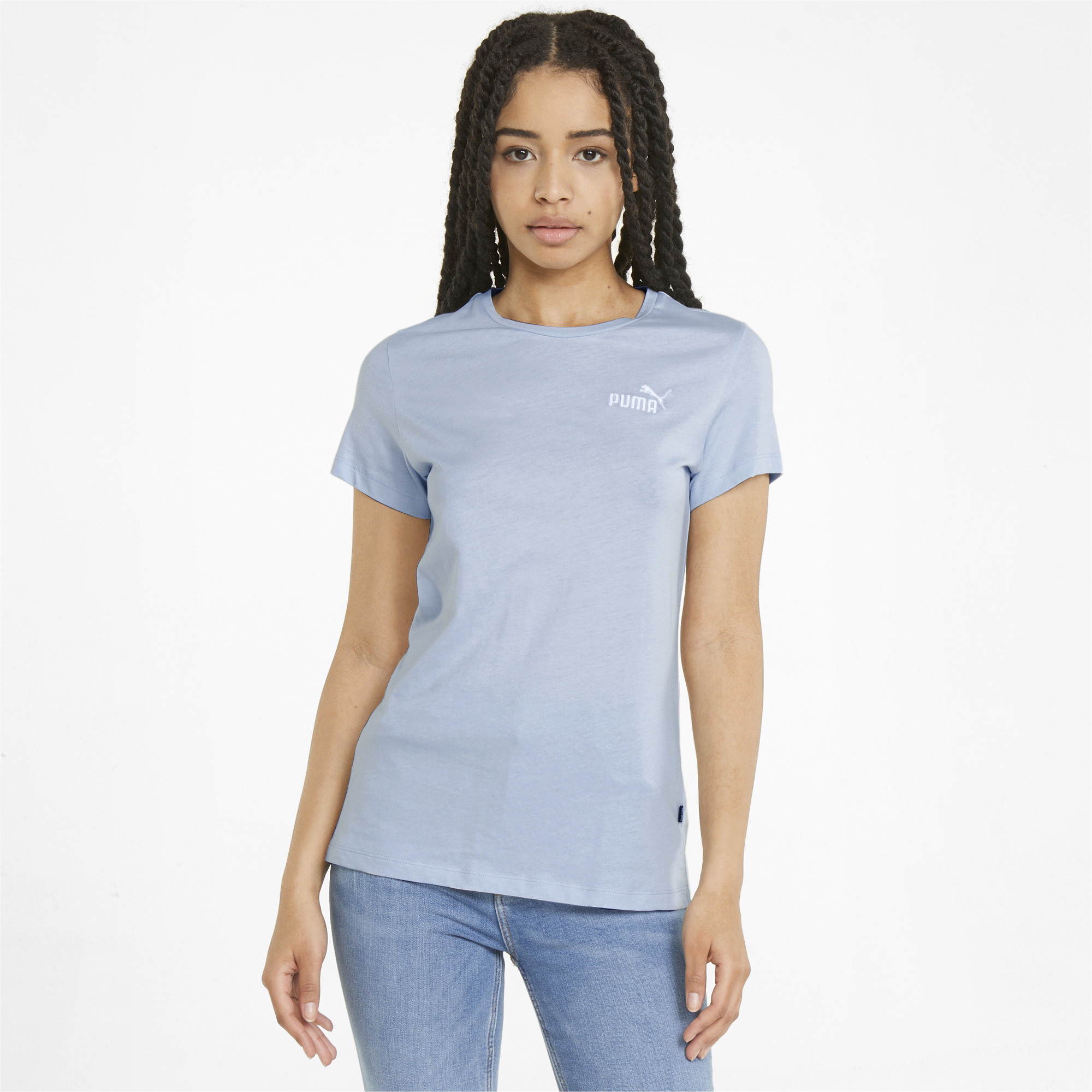 фото Футболка женская puma essentials+ embroidery women's tee голубая xxs