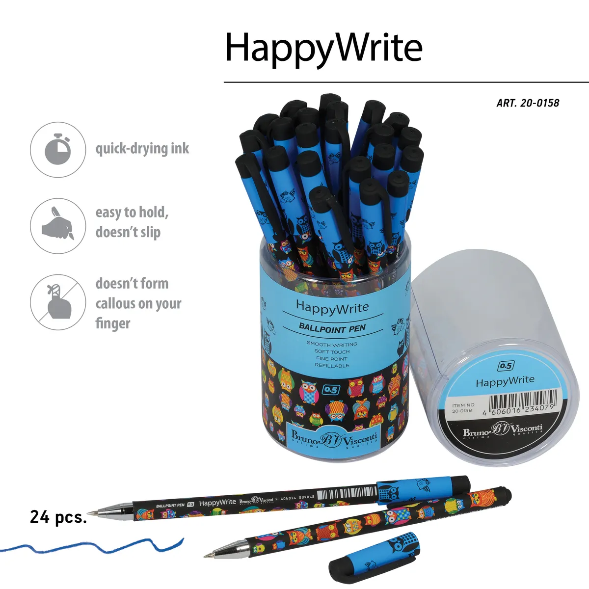 

Набор ручек Bruno Visconti шариковая HappyWrite Сказочные совы на черном, 24 шт., синяя, HappyWrite "СКАЗОЧНЫЕ СОВЫ НА ЧЕРНОМ", 24 штуки