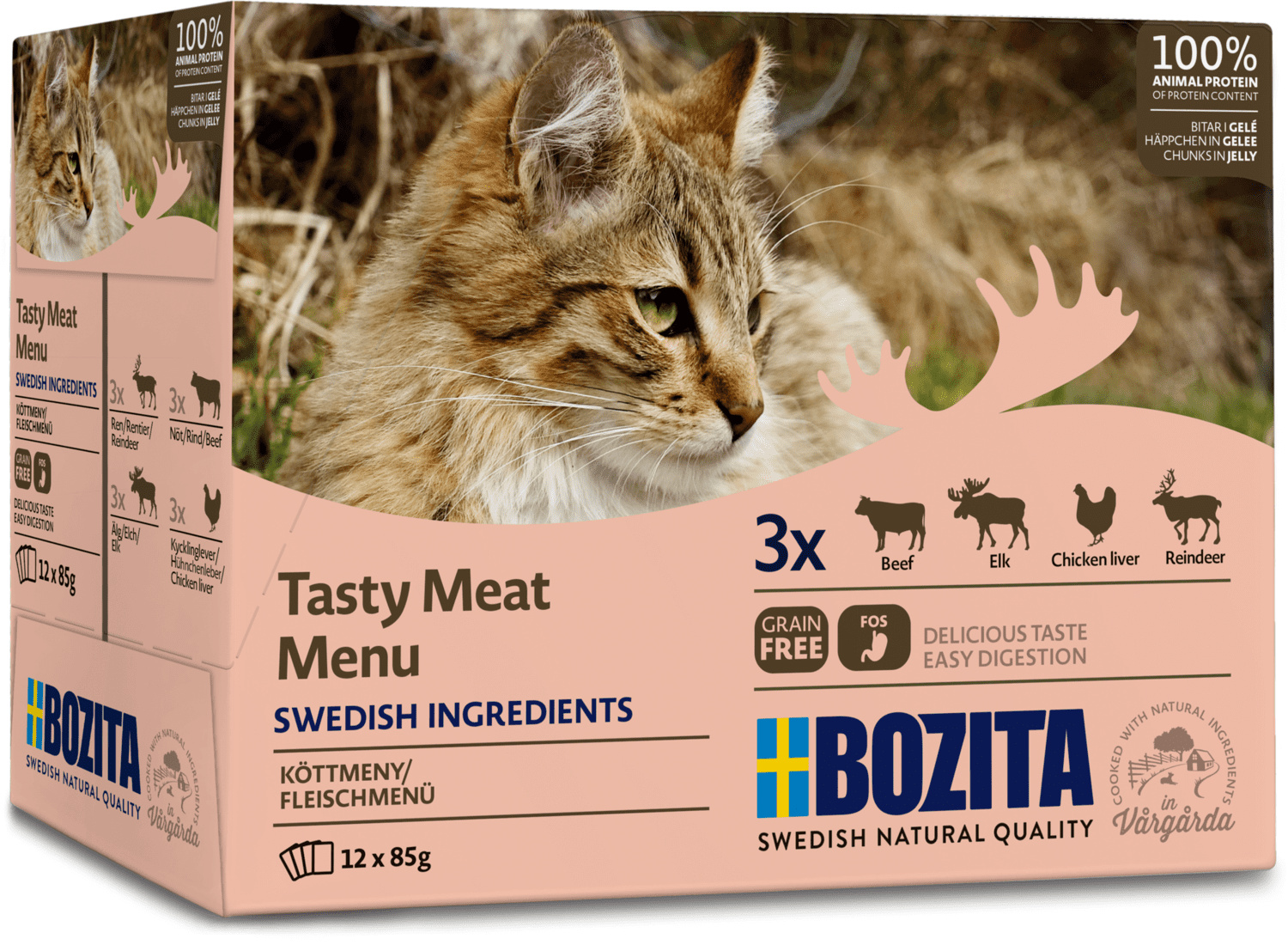 фото Влажный корм для кошек bozita tasty meat menu, говядина, курица, оленина, 12шт, 85г